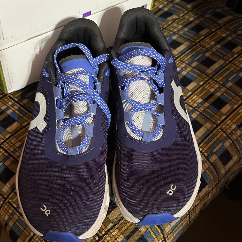 On Running Blue and White Athletic Shoes